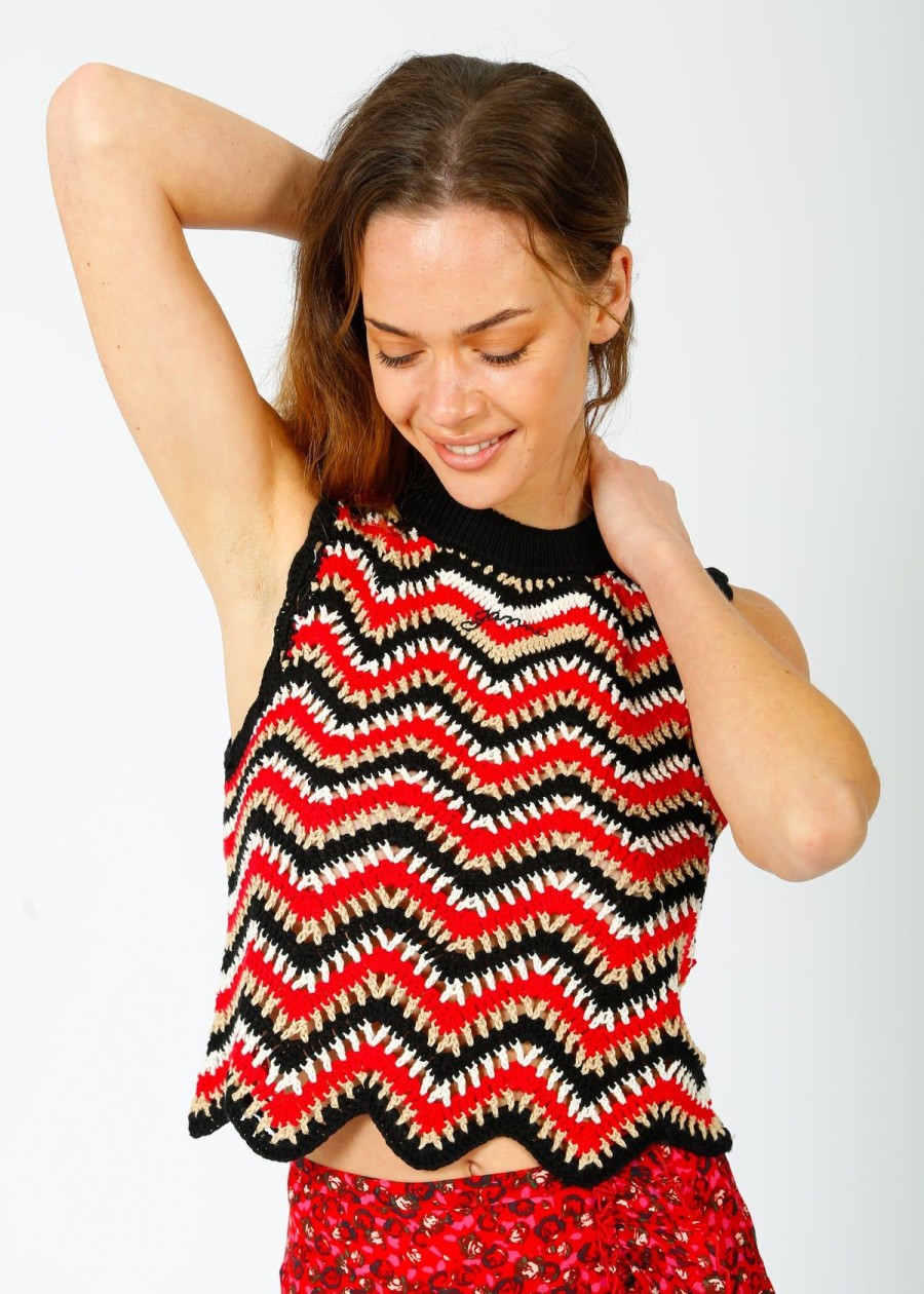 Women GANNI Knitwear | Ganni K2160 Crochet Vest In Racing Red