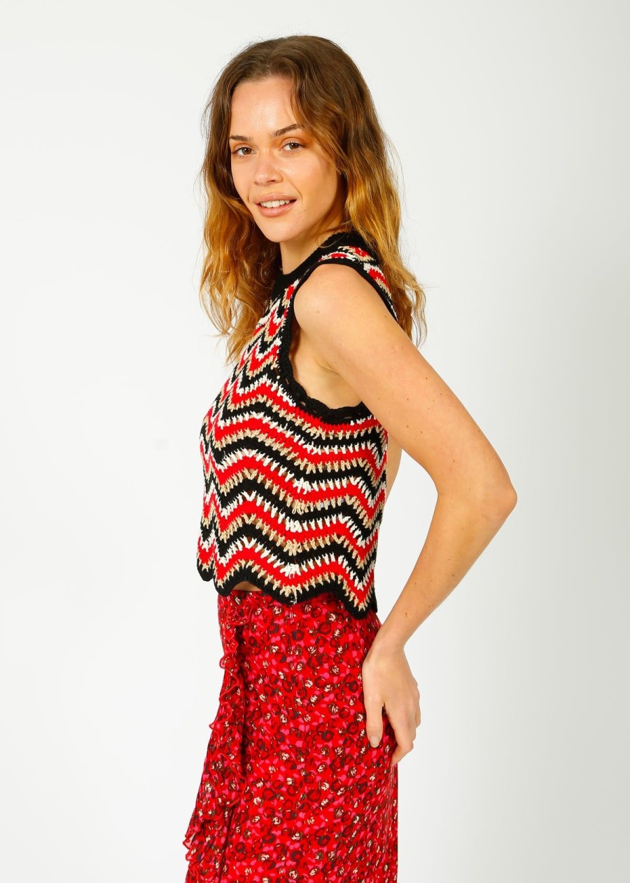 Women GANNI Knitwear | Ganni K2160 Crochet Vest In Racing Red