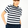 Women Selected Femme Tops | Slf Essential Ss Striped Tee In Dark Sapphire