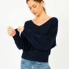 Women Crush Cashmere Knitwear | Crush Blondie Deep V In Navy