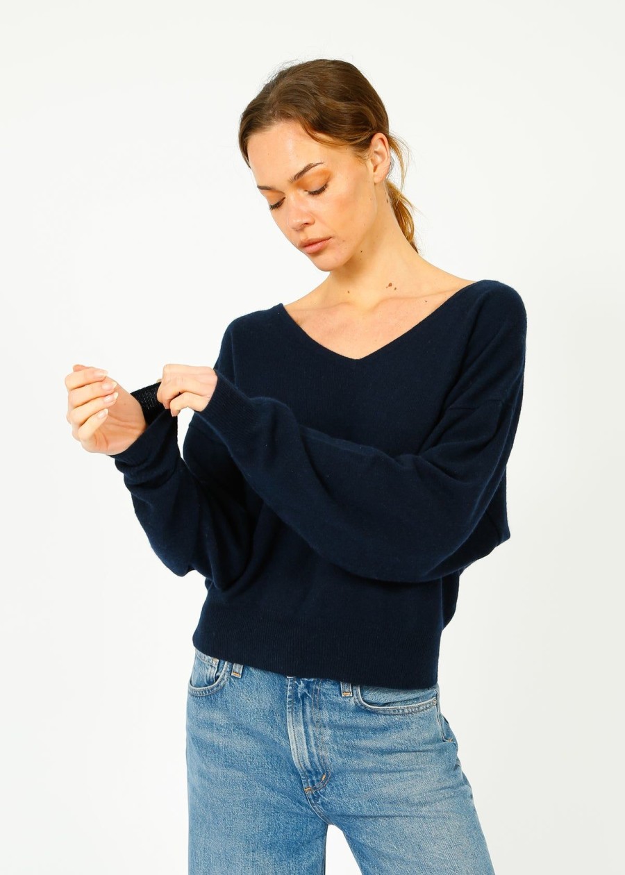 Women Crush Cashmere Knitwear | Crush Blondie Deep V In Navy