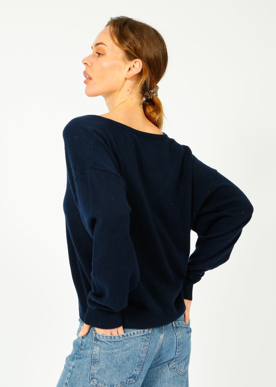 Women Crush Cashmere Knitwear | Crush Blondie Deep V In Navy