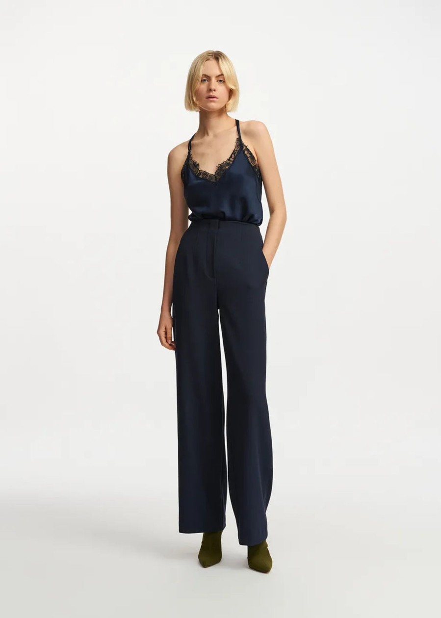 Women Essentiel Antwerp Trousers | Ea Fermission Wide Leg Pant In Navy