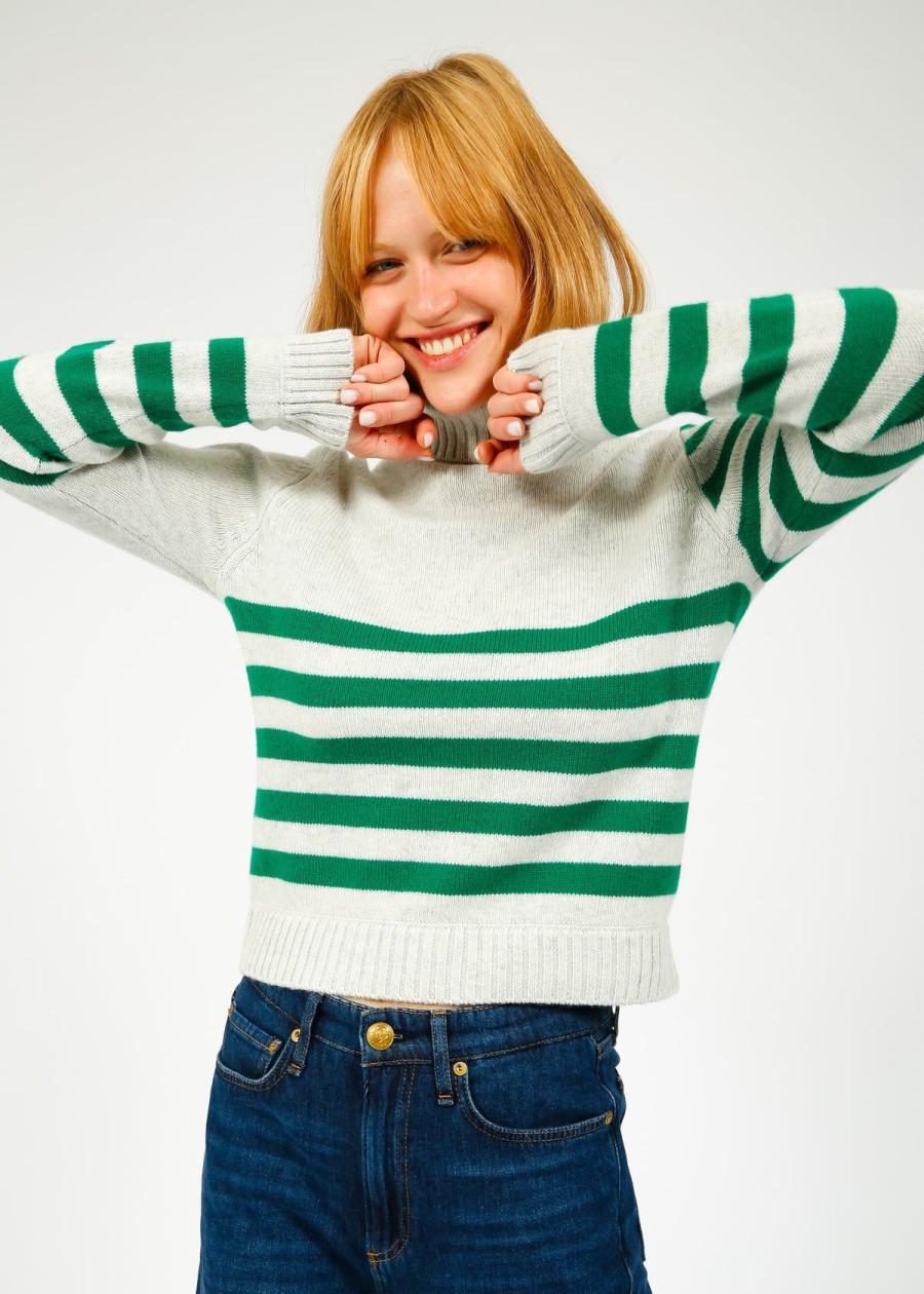 Women Jumper 1234 Knitwear | Ju Invert Stripe Roll Collar Knit In Leaf Green