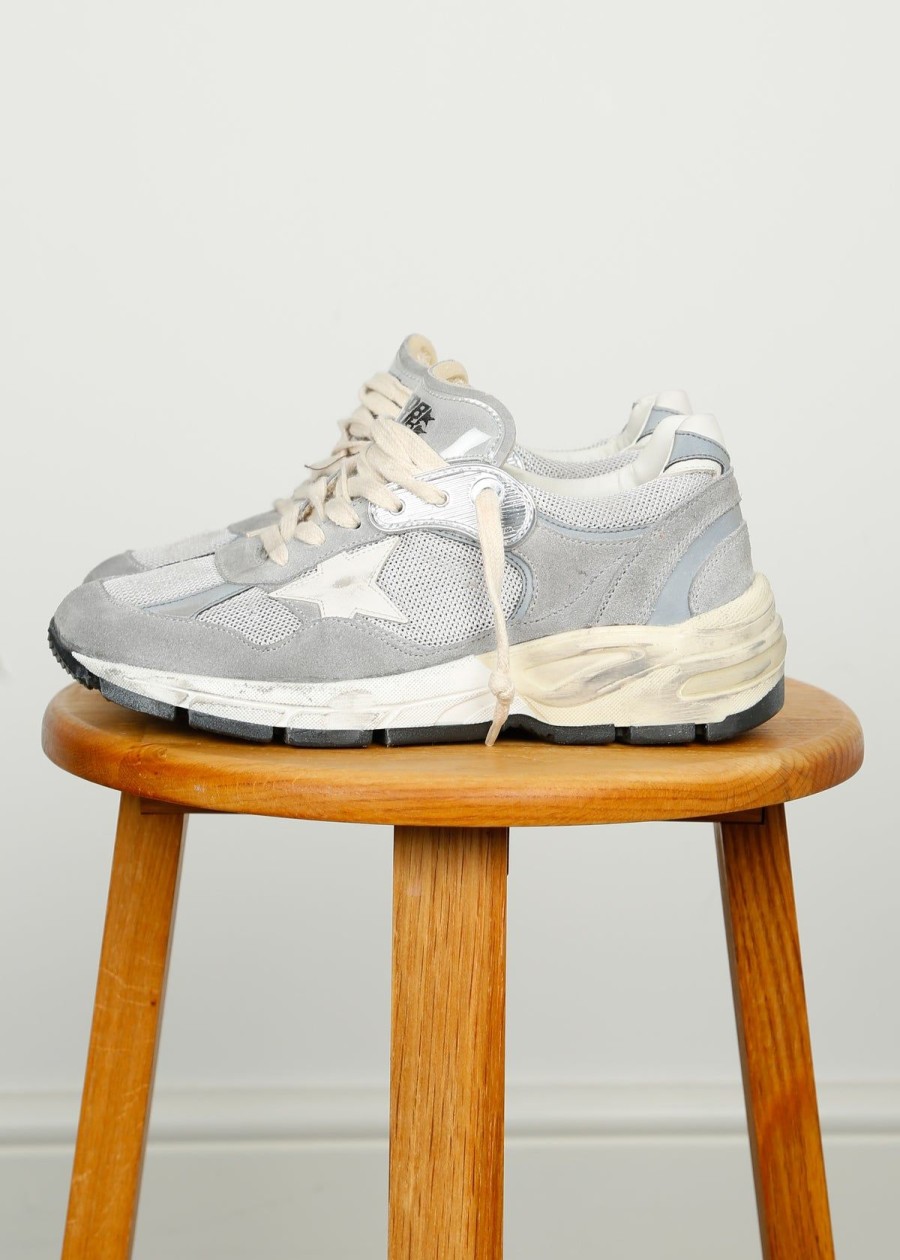 Women Golden Goose Trainers | Gg Running Dad Net In Grey, Silver, White