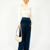 Women Harmur Trousers | Harmur Silk Palazzos In Navy