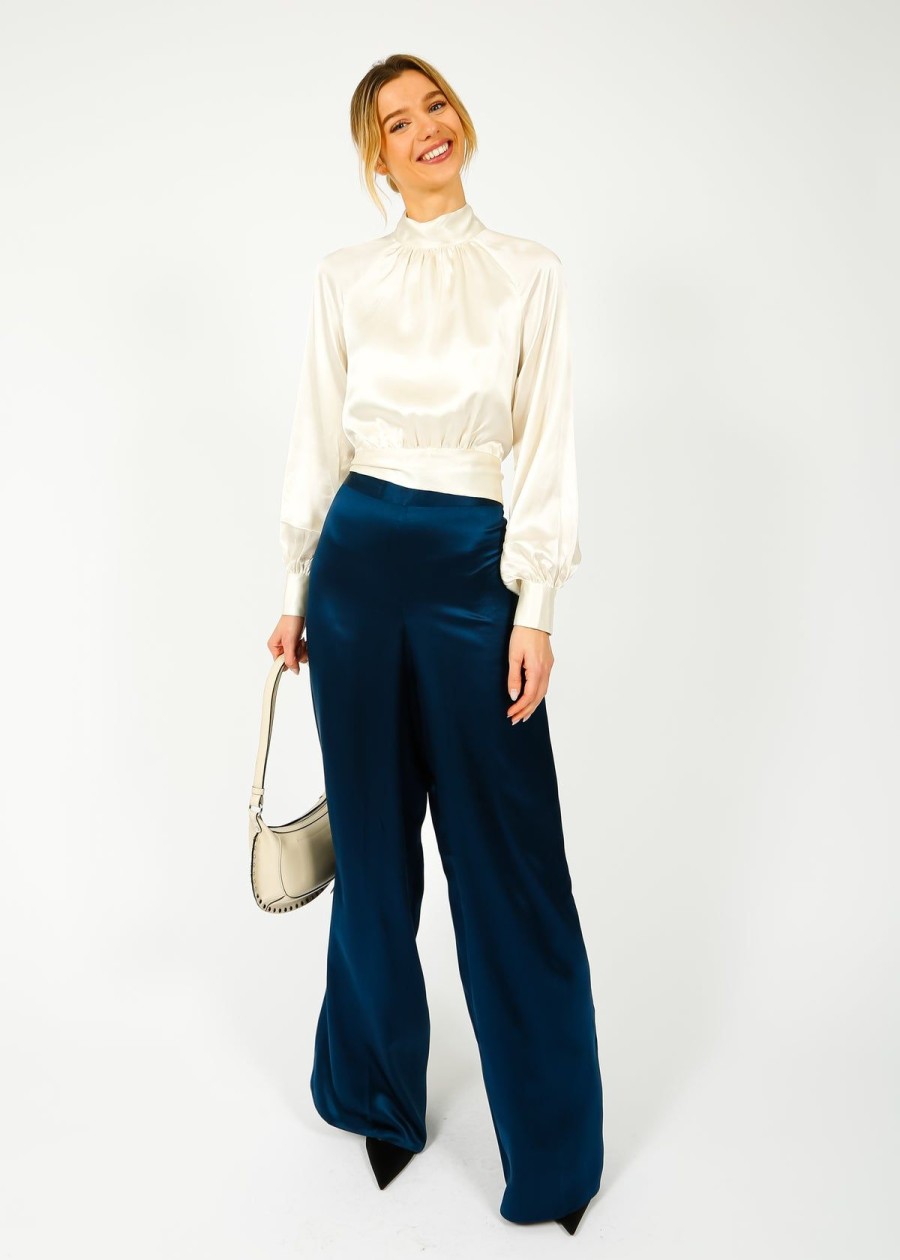 Women Harmur Trousers | Harmur Silk Palazzos In Navy