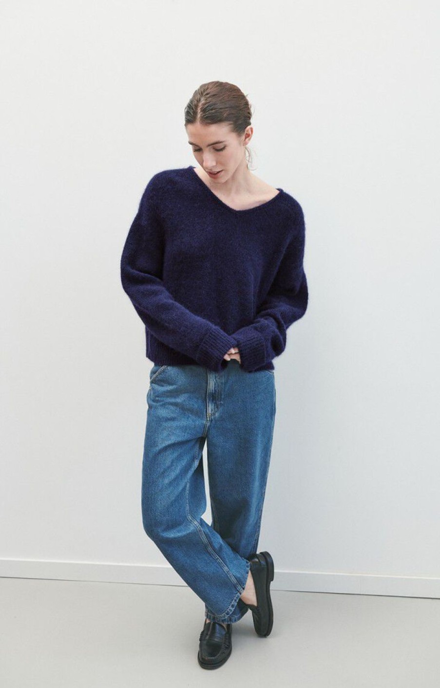 Women American Vintage Knitwear | Av East 18 Knit In Navy