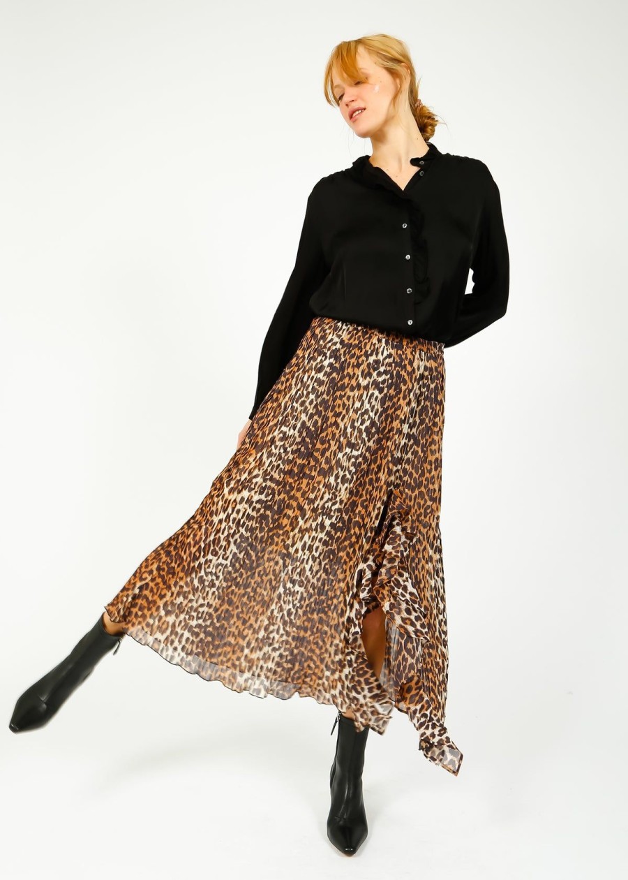 Women GANNI Skirts | Ganni F8696 Leopard Flounce Skirt