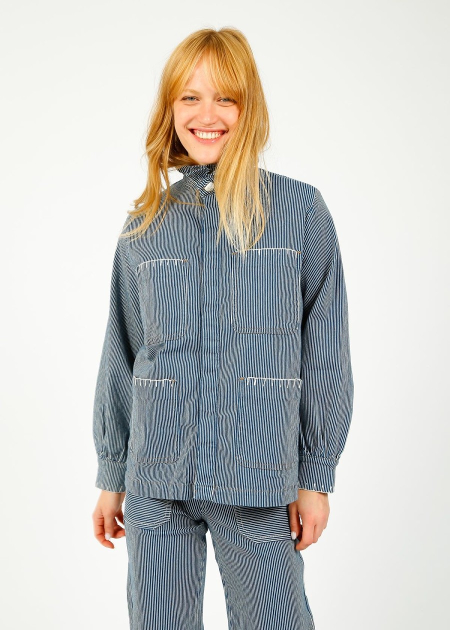 Women Seventy+Mochi Jackets | S&M Pablo Jacket In Striped Denim