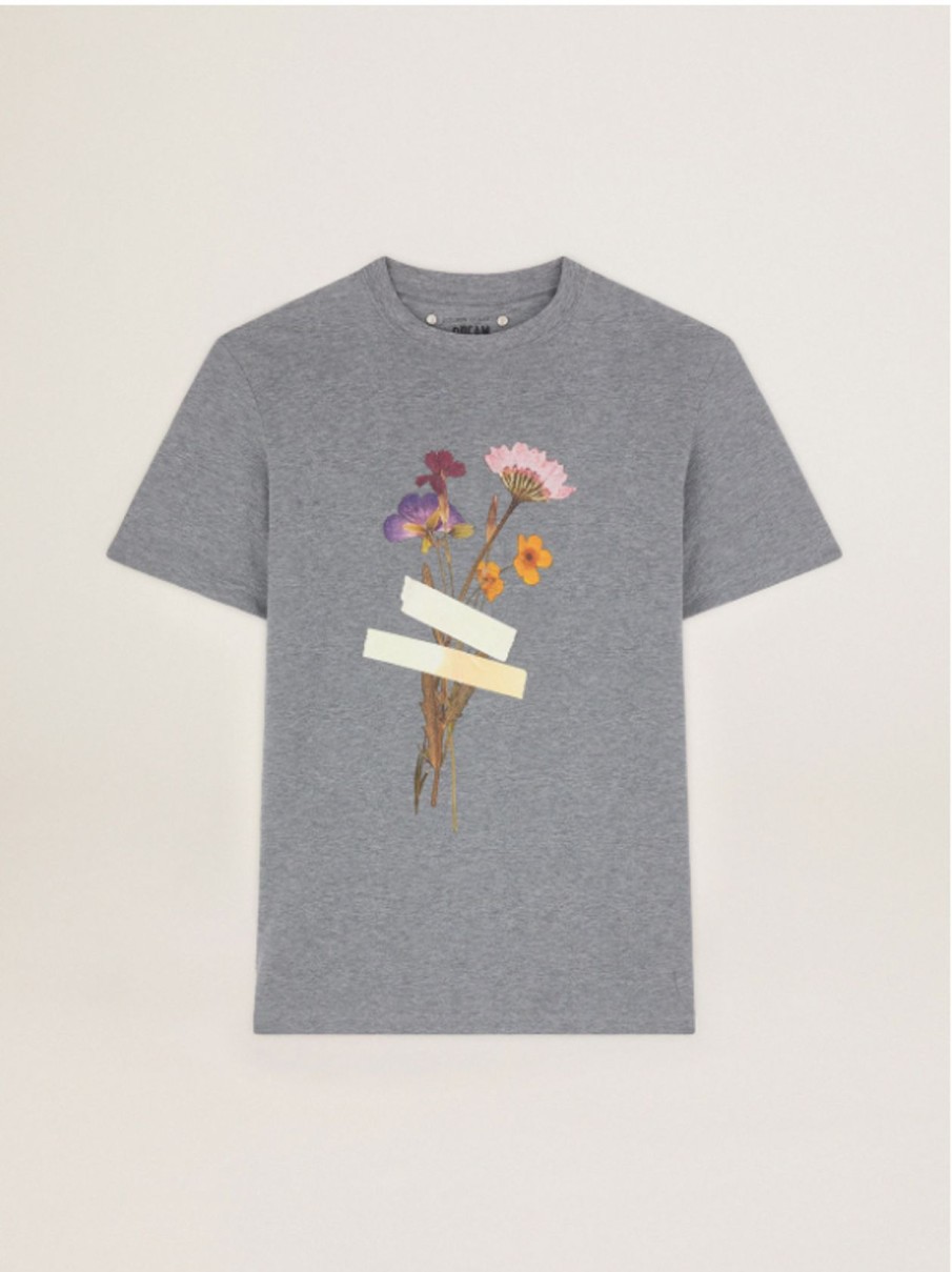 Women Golden Goose Loungewear | Gg Golden Flowers And Tapes T-Shirt In Grey