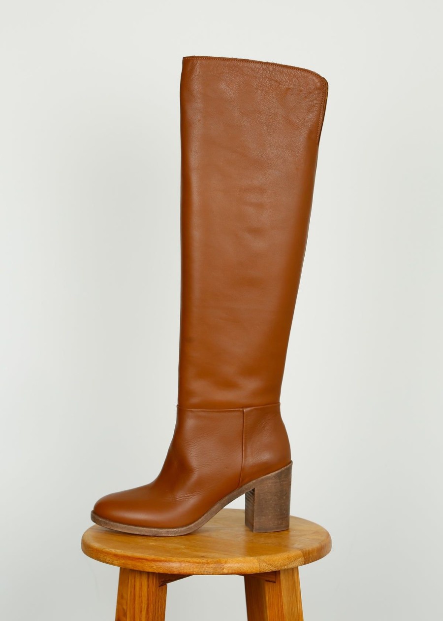 Women Golden Goose Boots | Gg Vivienne Knee Leather Boot In Papaya