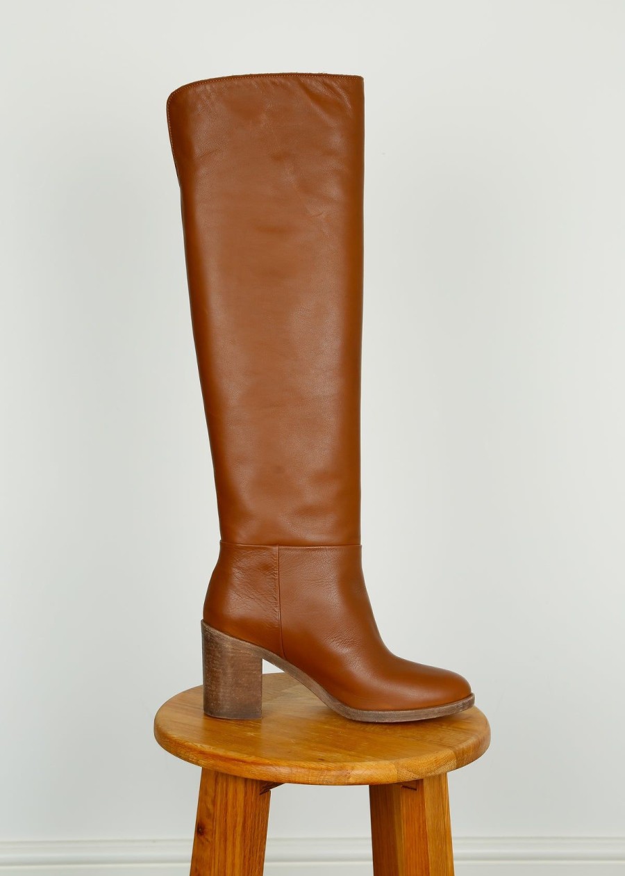 Women Golden Goose Boots | Gg Vivienne Knee Leather Boot In Papaya