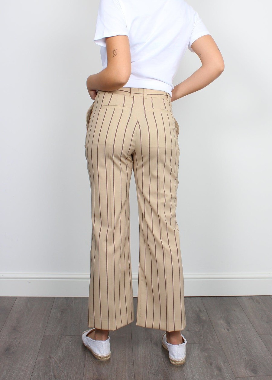 Women Joseph Trousers | Joseph Talia Stripe Trousers In Chai Sulphur