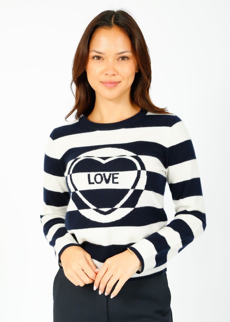 Women Jumper 1234 Knitwear | Ju Missmatch Stripe Love Crew In Navy, Cream