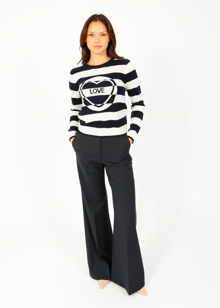 Women Jumper 1234 Knitwear | Ju Missmatch Stripe Love Crew In Navy, Cream