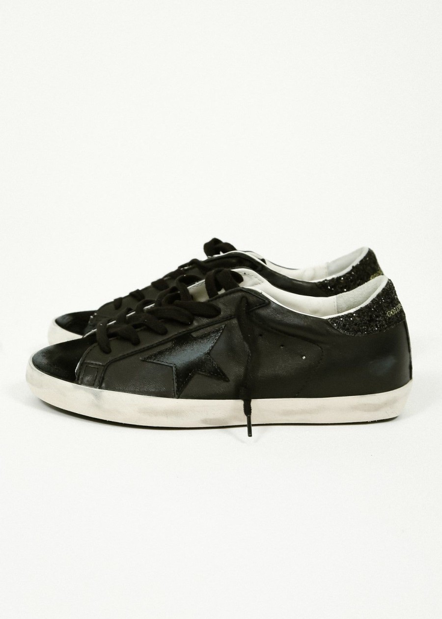 Women Golden Goose Trainers | Gg Super Star Nappa In Black With Glitter Heel