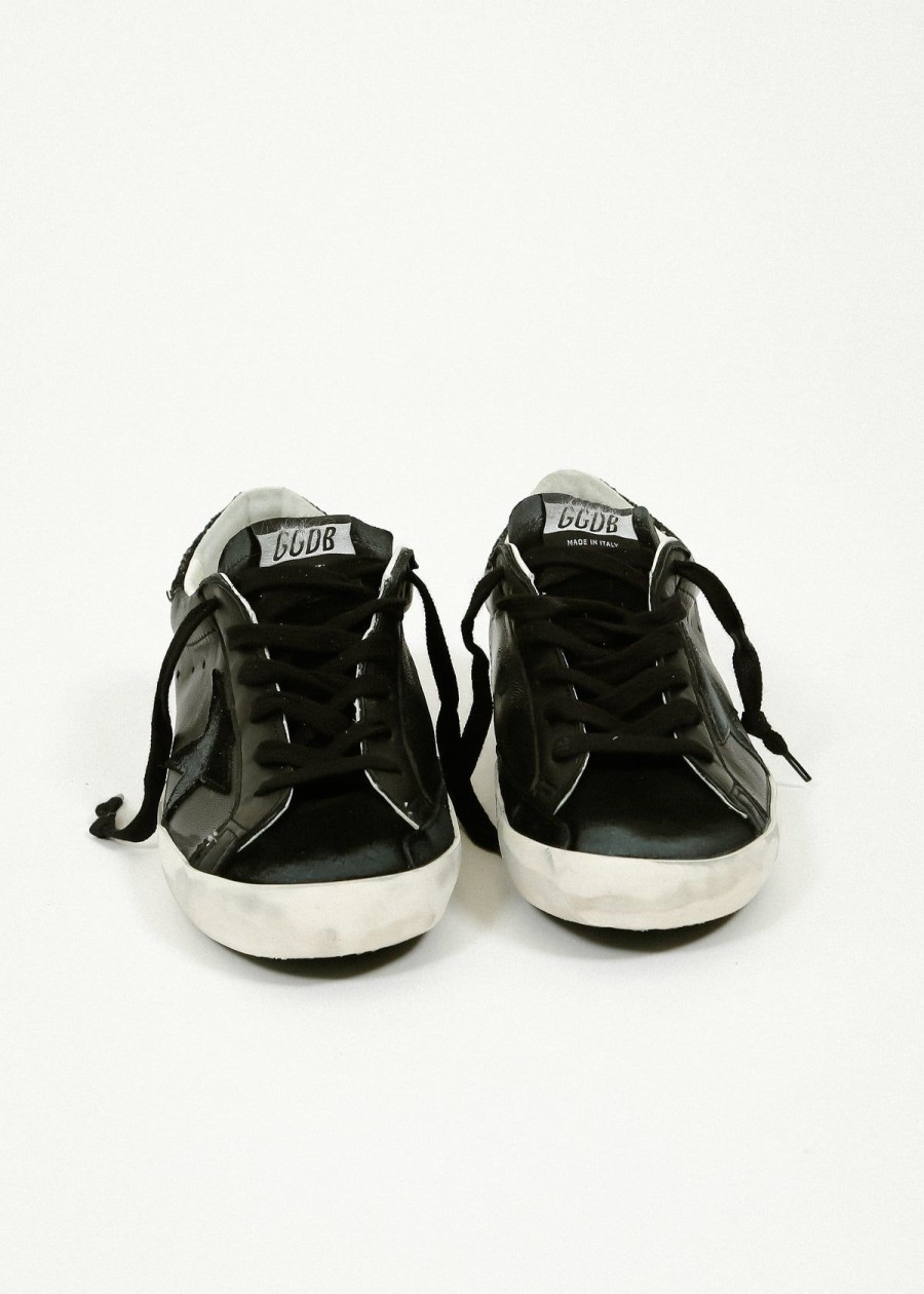 Women Golden Goose Trainers | Gg Super Star Nappa In Black With Glitter Heel