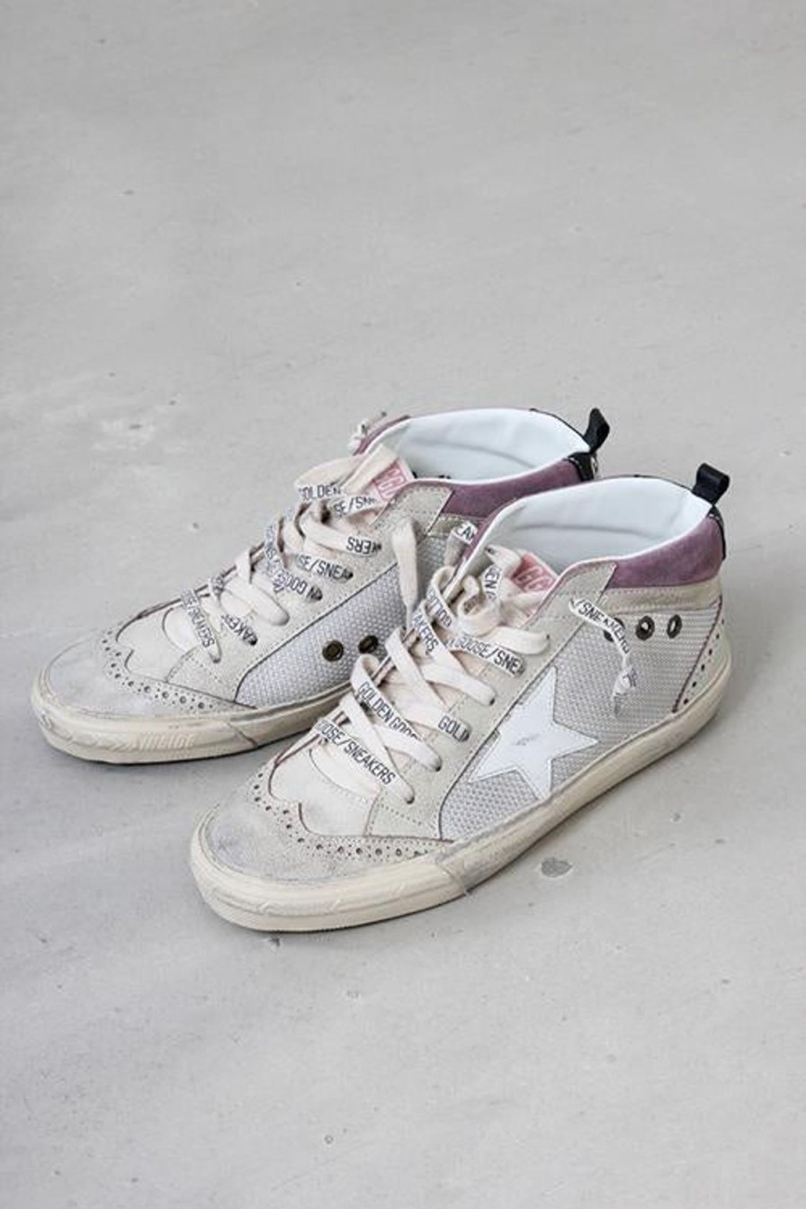 Women Golden Goose Trainers | Gg Mid Star Net In Silver, Violet, White