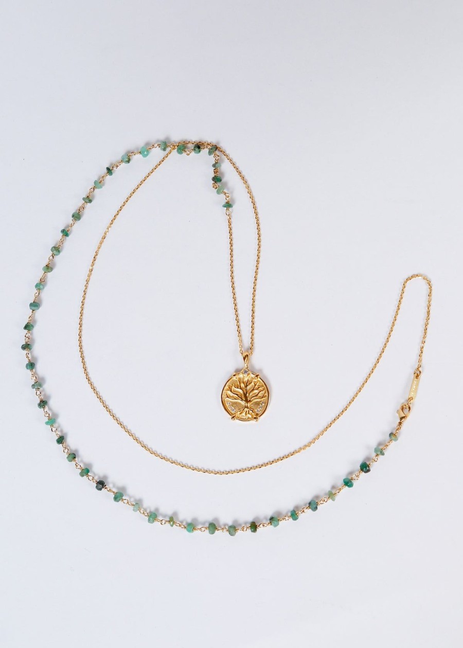 Women Hanka Jewellery | Hanka Sharm Double Necklace In Raw Emerald And Zirconium