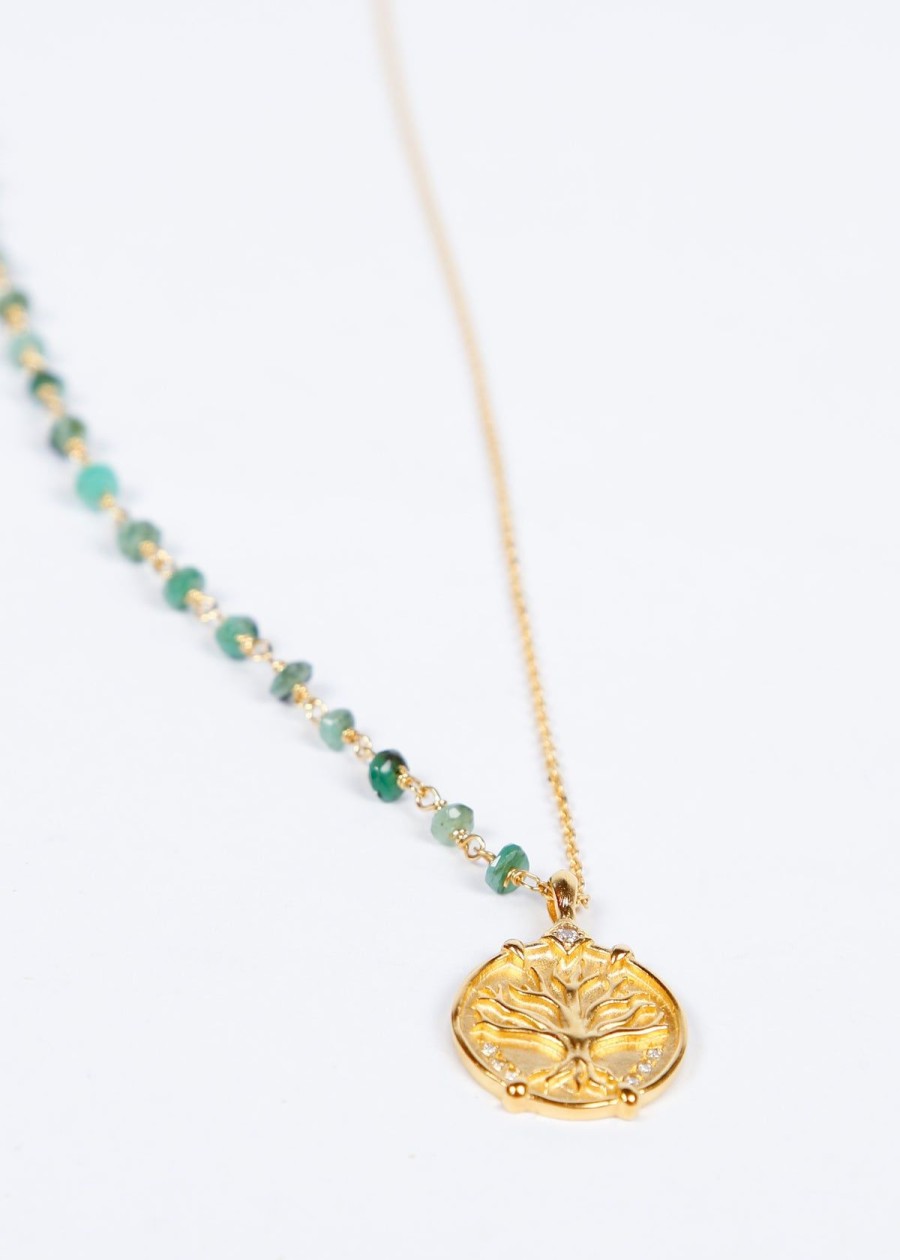 Women Hanka Jewellery | Hanka Sharm Double Necklace In Raw Emerald And Zirconium