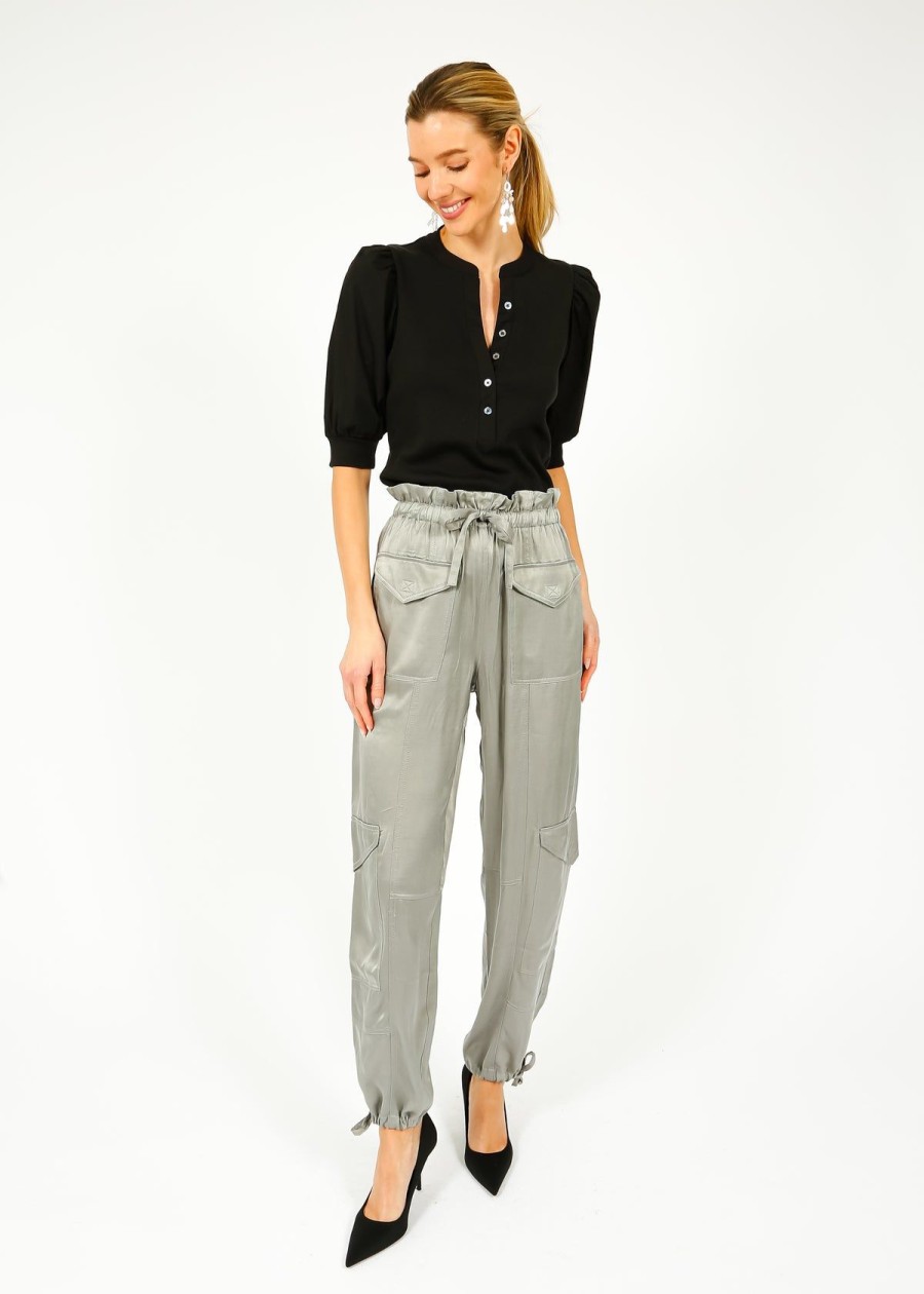 Women GANNI Trousers | Ganni F8609 Washed Satin Pants In Frost Grey