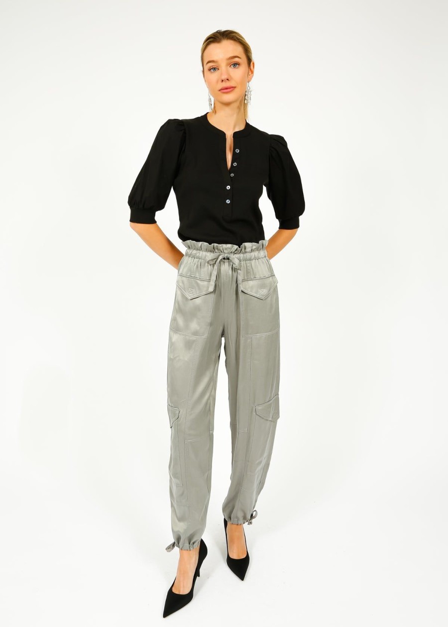 Women GANNI Trousers | Ganni F8609 Washed Satin Pants In Frost Grey