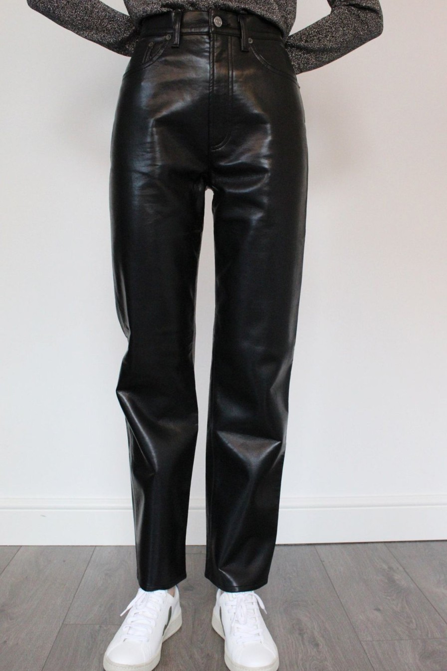 Women Agolde Trousers | Agolde Recycled Leather 90'S Pinch Waist Trousers In Black