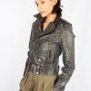 Women Golden Goose Jackets | Gg Golden Collection Chiodo Leather Jacket With Distressed Treatment