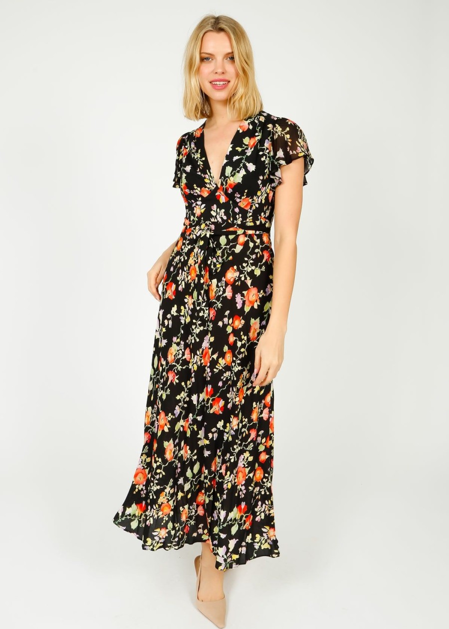 Women Rixo Dresses | Rixo Florida Dress In Waterblossom Black