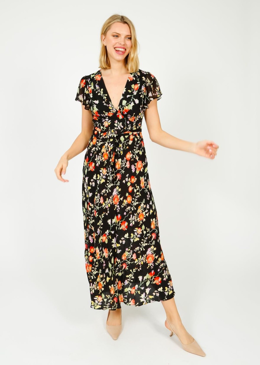 Women Rixo Dresses | Rixo Florida Dress In Waterblossom Black