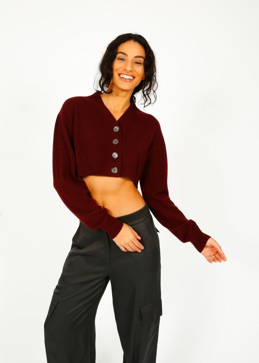 Women Crush Cashmere Knitwear | Crush Jackson Crop Cardi In Merlot