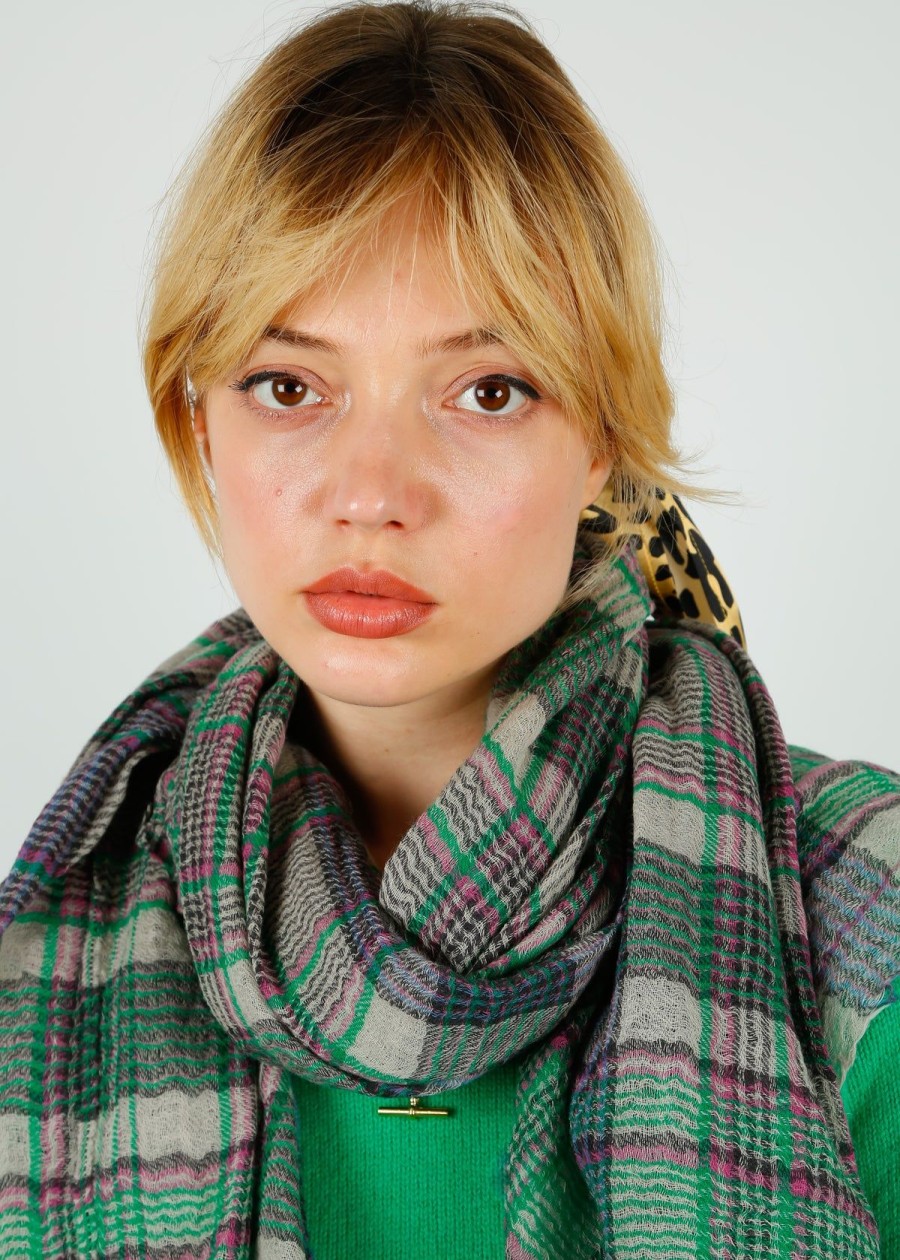 Women MOISMONT Scarves | Moismont 704 Check Scarf In Woody Pink