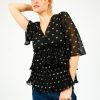 Women GANNI Tops | Ganni F8833 V Neck Flounce Blouse In Black