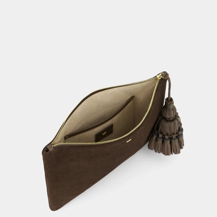 Women Anya Hindmarch Bags | Ah Georgiana Clutch In Truffle Suede