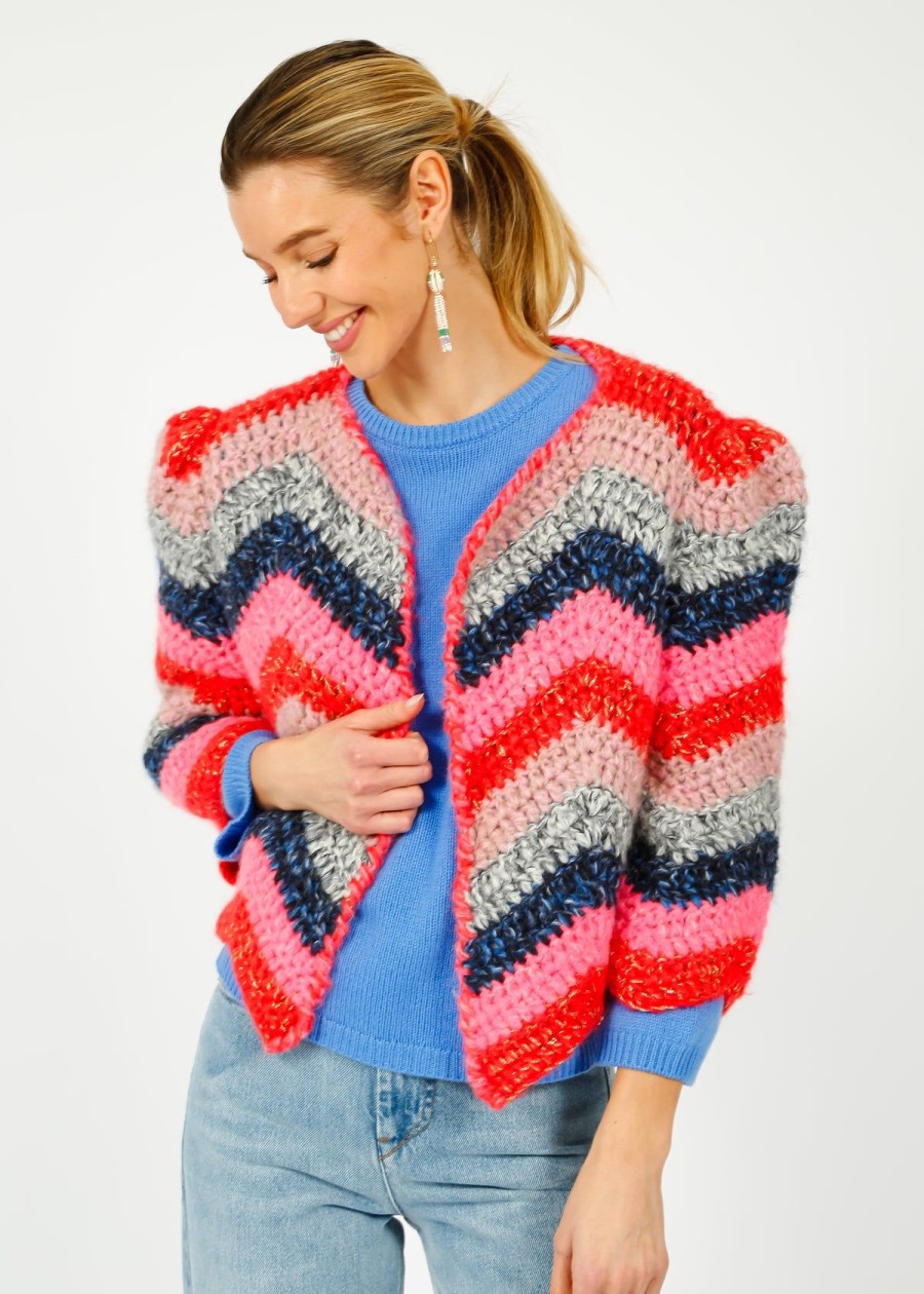 Women Dawn X Dare Knitwear | D&D Ginza Stripe Cardi In Grenadine