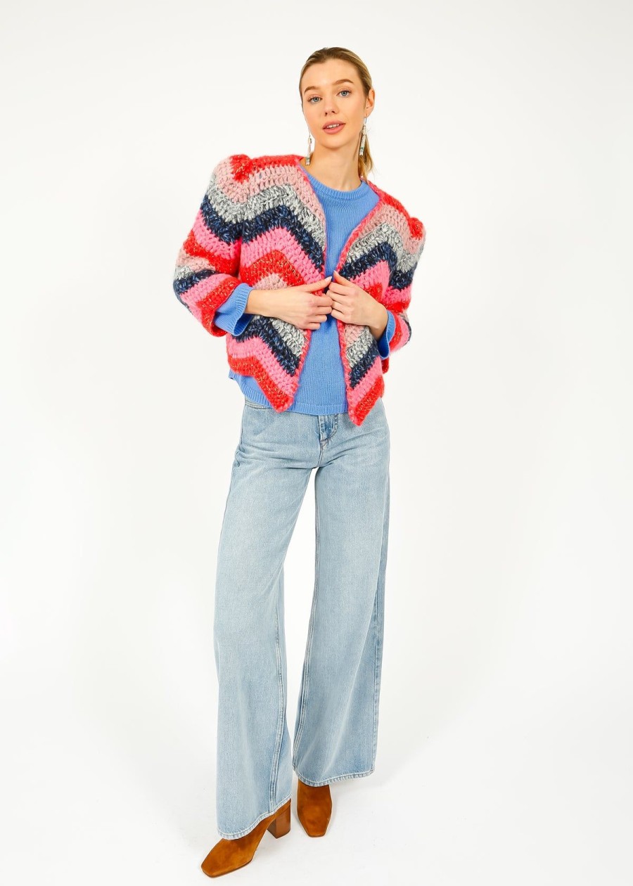 Women Dawn X Dare Knitwear | D&D Ginza Stripe Cardi In Grenadine