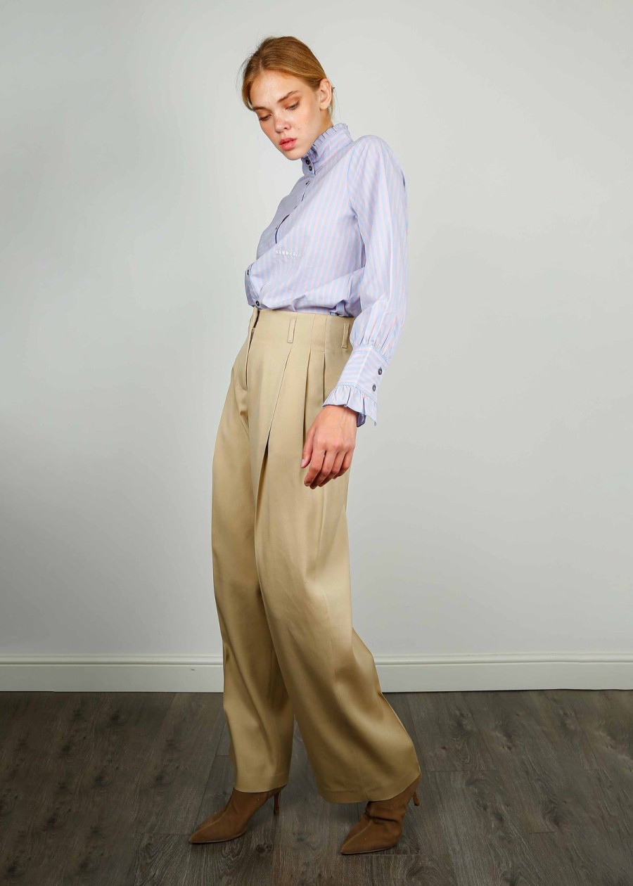 Women Golden Goose Trousers | Gg Golden Wool Gab Pants In Sand