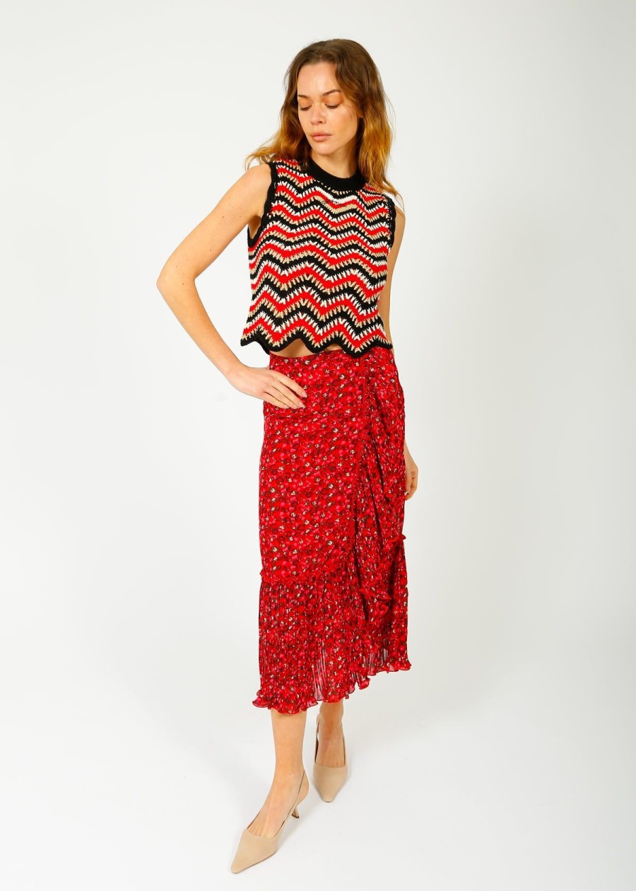 Women GANNI Skirts | Ganni F8872 Pleated Georgette Flounce Skirt In Racing Red