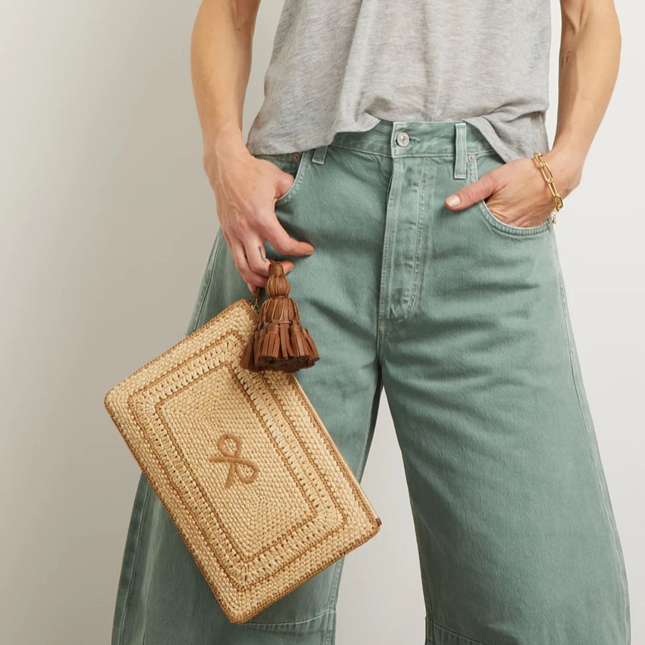 Women Anya Hindmarch Bags | Ah Georgiana Clutch In Raffia