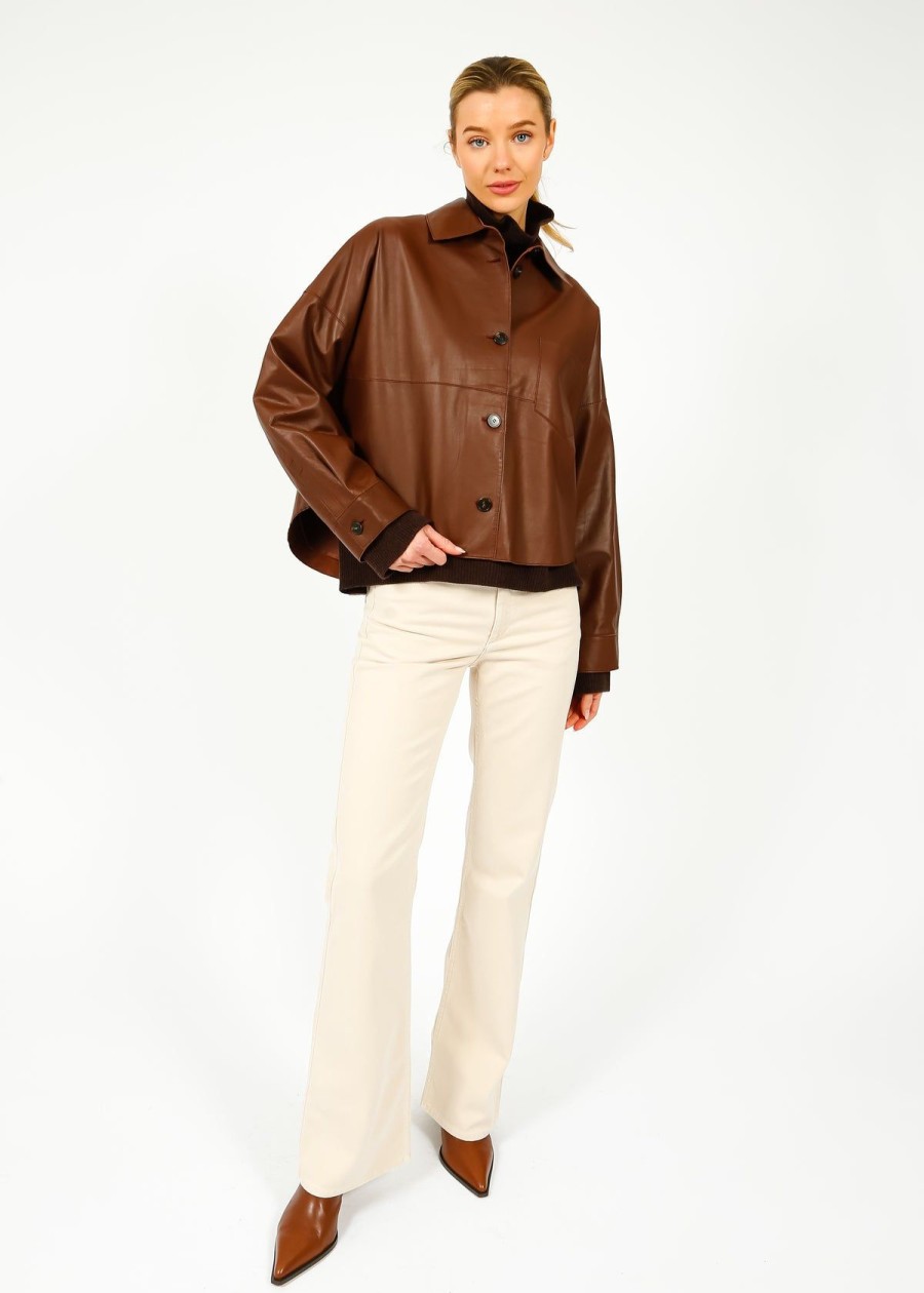 Women Weekend MaxMara Jackets | Mm Vortice Leatherjacket In Rust