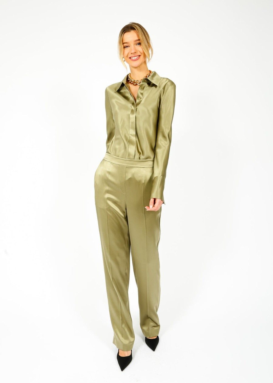 Women Joseph Trousers | Joseph Tova Silk Satin Pant In Dark Olive