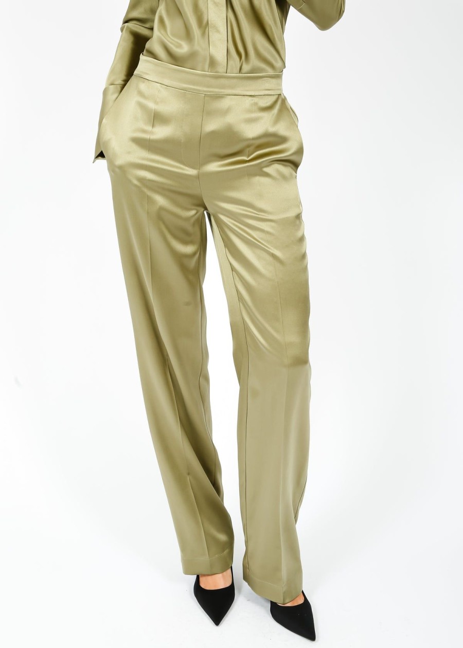 Women Joseph Trousers | Joseph Tova Silk Satin Pant In Dark Olive