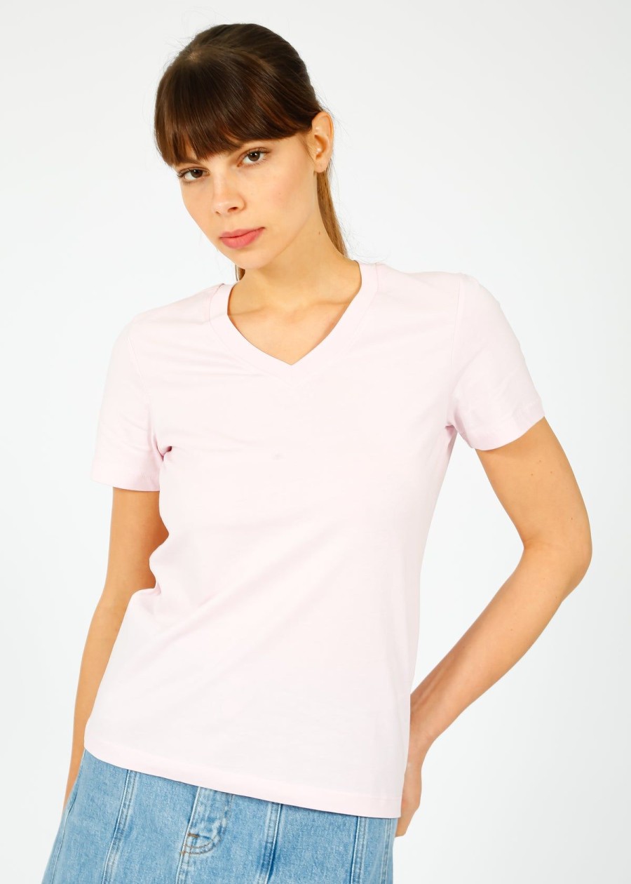 Women Selected Femme Tops | Slf Essential Ss V Neck In Cradle Pink