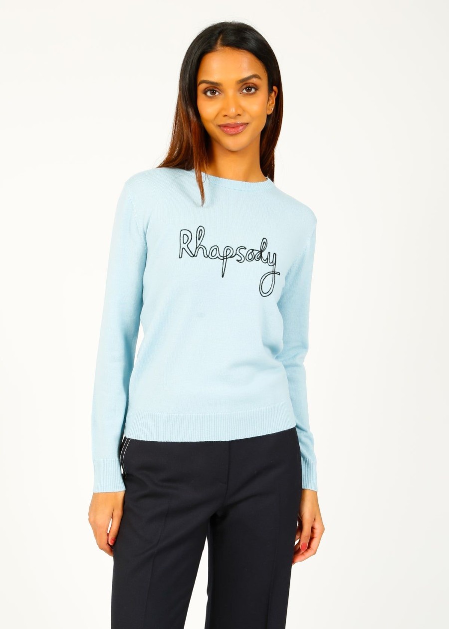 Women Bella Freud Knitwear | Bf Rhapsody Chainstitch Jumper In Fifth Element Blue