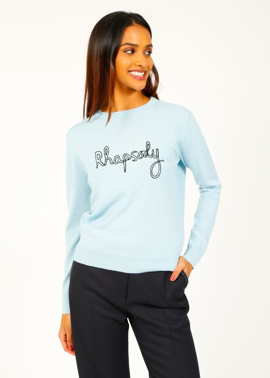 Women Bella Freud Knitwear | Bf Rhapsody Chainstitch Jumper In Fifth Element Blue