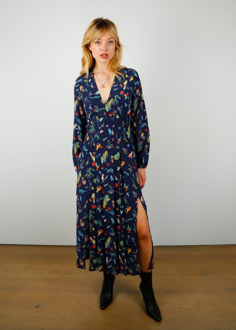 Women Rixo Dresses | Rixo Camellia Dress In Lotus Bloom Navy