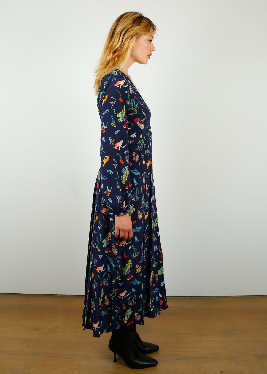 Women Rixo Dresses | Rixo Camellia Dress In Lotus Bloom Navy