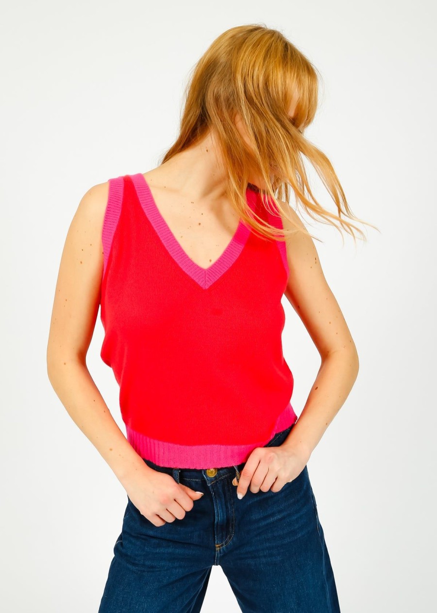 Women Jumper 1234 Knitwear | Ju Contrast Tank In Crimson