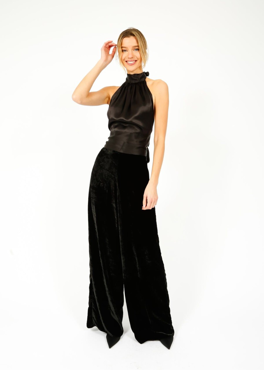 Women Harmur Trousers | Harmur Velvet Palazzos In Black